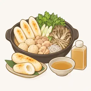 きりたんぽ鍋セットの特徴を描いたイラスト