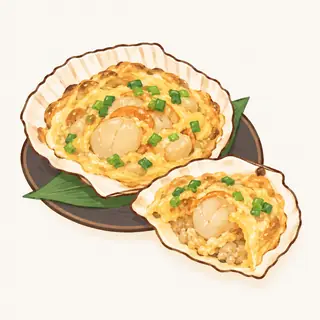 帆立の貝焼き味噌の特徴を描いたイラスト