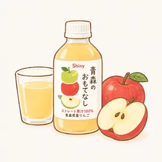 青森県産りんごジュースの特徴を描いたイラスト