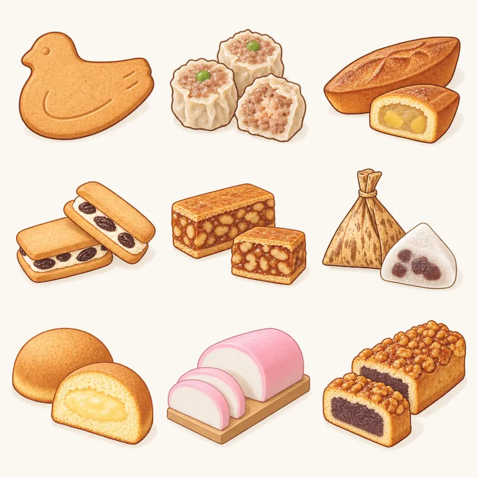 鳩サブレーの特徴を描いたイラスト