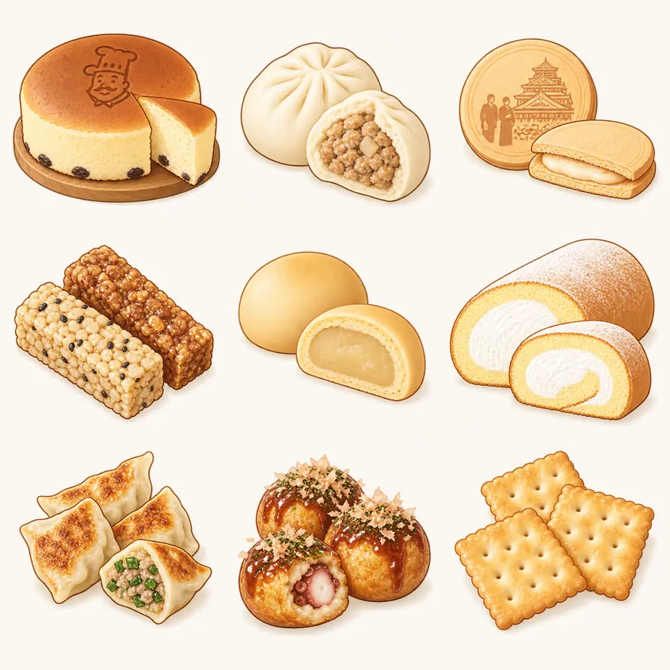 焼きたてチーズケーキの特徴を描いたイラスト