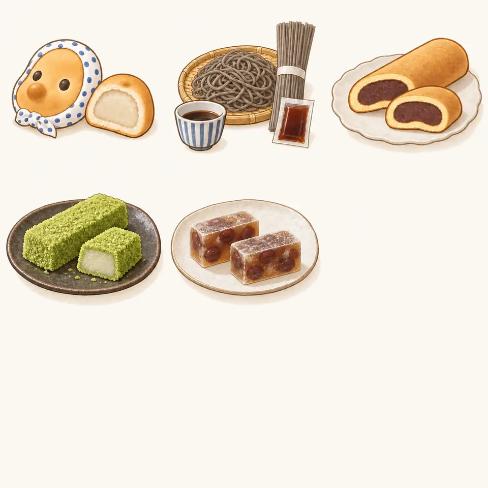 どじょう掬いまんじゅうの特徴を描いたイラスト
