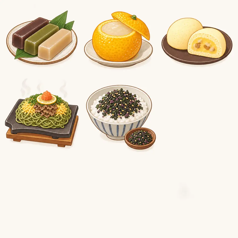 山口外郎の特徴を描いたイラスト